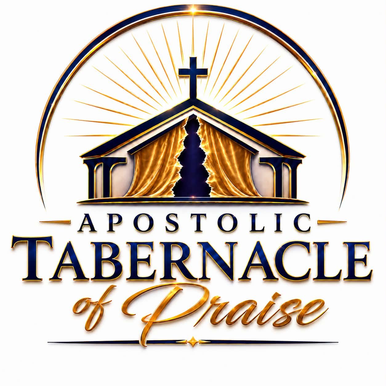 Apostolic Tabernacle of Praise logo with a cross and parted veil